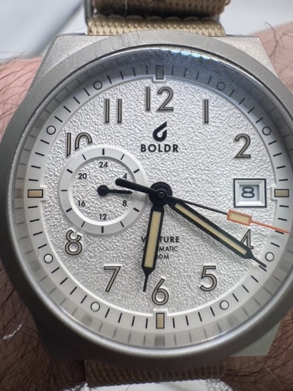 BOLDR VENTURE WAYFARER Automatico Titanio Bianco Tessuto Zaffiro Orologio Uomo